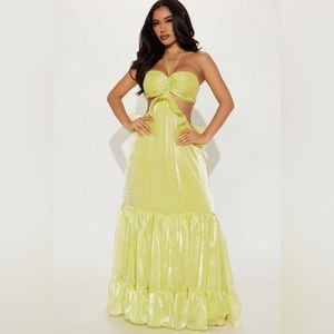 Lemon/Lime Iridescent Tiered Maxi Dress